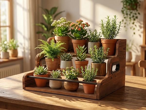 3 tier wooden plant display rack organizer
