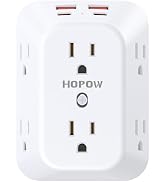 HOPOW Outlet Extender Surge Protector, 6 Outlet Splitter with 4 USB Ports (2 USB C), USB Wall Cha...