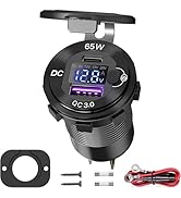 12V USB Outlet Charger, 65W PD USB-C Car Port and Quick Charge 3.0, Waterproof Aluminum Cigarette...
