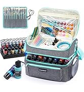 Acrylic Paint Organizer Bag with Washable Roll-Up Brush Holder, 2-Layer Art Supply Case, Large Cr...
