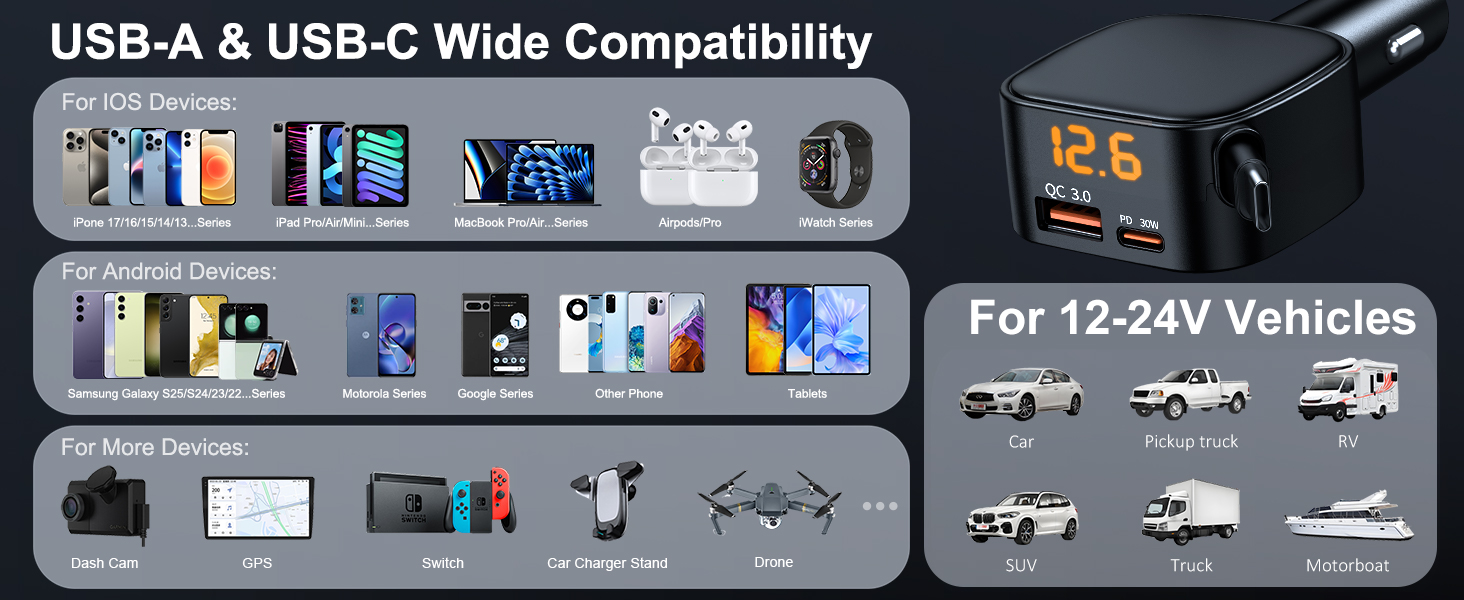 usbc car charger usb cigarette lighter adapter iphone 16 car charger phone car charger retractable