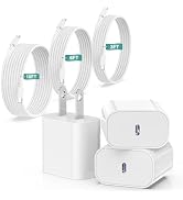 iPhone 17 16 15 Charger Fast Charging 20W USB C Wall Charger Block with 3 Pack [3TF+6FT+10FT] Bra...