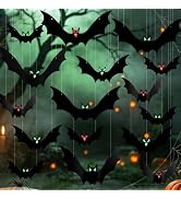NEBURORA 16 Pcs Halloween Hanging Bat Decorations with Glowing Eyes Outdoor | Large Hanging Flyin...