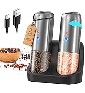 CIRCLE JOY Gravity Electric Salt and Pepper Grinder Set with Rechargeable Base, Stainless Steel 2...