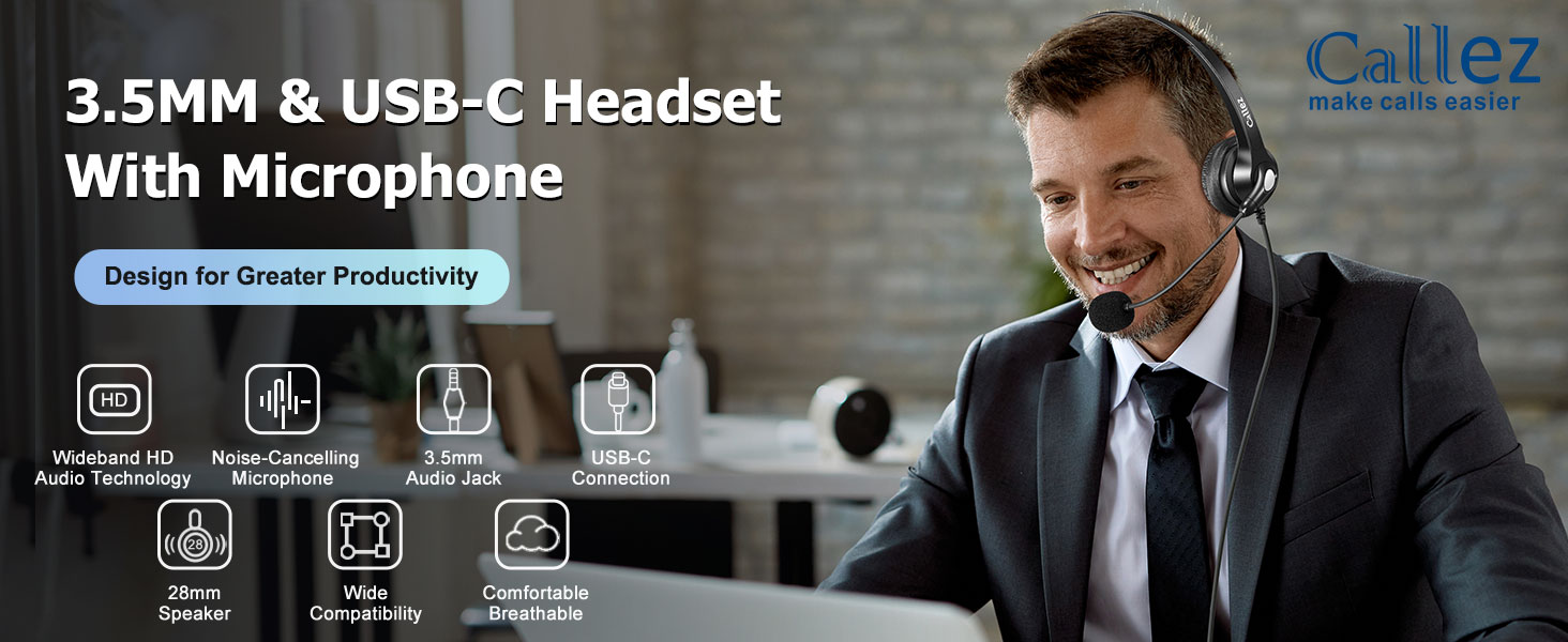 3.5mm/USB-C Headset with Mic Noise Cancelling