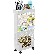 5 Tier Book Rack Storage Bookshelf, Mobile Bookshelf with Wheels, Movable Unique Bookcase Small R...