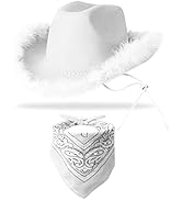 YBHOMINE Cowboy Hat with Bandana - Feather Boa Cowgirl Hat for Women &amp; Men,Bachelorette Party Hal...