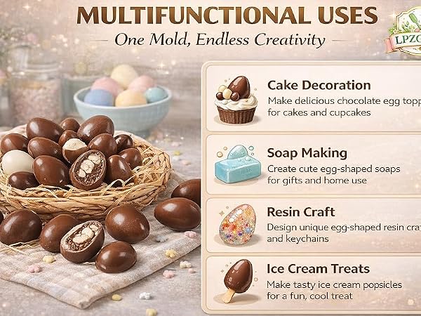 8-Cavity Easter Egg Shape Silicone Molds, Pan Baking Supplies for Cake Decorating Chocolate Candy