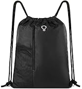Drawstring Backpack Sports Gym Bag for Women Men Children Large Size with Zipper and Water Bottle...