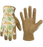 HANDLANDY Work Gloves for Women, Breathable Leather Gardening Glove for Yard Maintenance, Hand Pr...