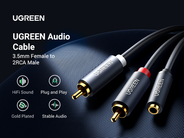 3.5mm Female to 2RCA Male Audio Cable