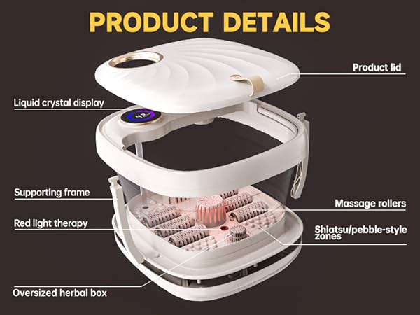 Collapasible Foot Spa Bath Massager with Heat, Pedicure Foot Spa with Bubbles and Jets/Timer