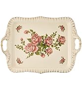 YOLIFE Ivory Serving Tray, Ceramic Floral and Gold Leaves Decorative Platter for Tea Party 15 X 1...