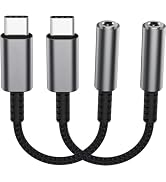USB Type C to 3.5mm Headphone Jack Adapter, (2-Pack) USB C to Aux Female Audio Dongle Cable Cord ...