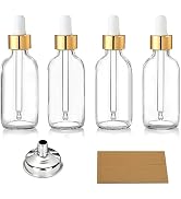 AOZITA Set of 4, 2 oz Golden Cap Clear Dropper Bottles (60ml) with 1 Funnel &amp; 4 Labels - Glass Ti...