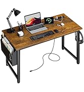 Lufeiya 40 inch Computer Desk with Power Outlet, 39 inch Teen Study Table Home Office Work Writin...