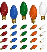 SUNSGNE 25 Pack C9 Multicolor Christmas Light Bulbs, C9 Ceramic Multicolor Incandescent Replaceme...