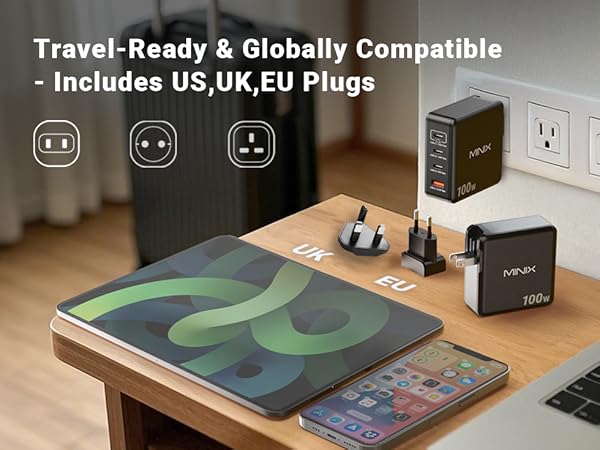 100watt type c charger gan travel charger,pd + qc ac adapter,100w usb c power adapter,euro plug