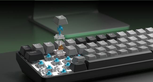 Close-up sequence showing blue LED lights embedded in what appears to be a computer keyboard or similar electronic device interface.