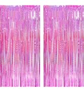 Pink Purple Laser Tinsel Glitter Foil Fringe Curtain Birthday Party Streamers Backdrop Decoration...