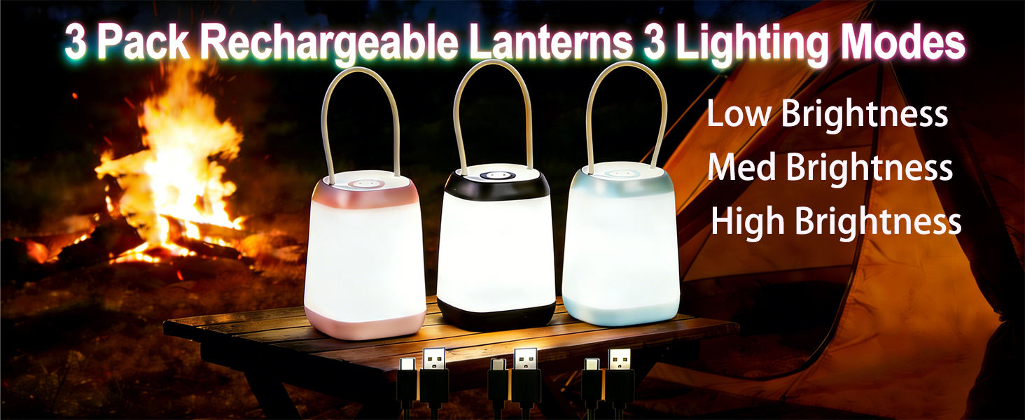 3 Pack Rechargeable LED Camping Light, Camping Lantern
