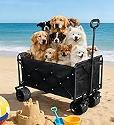 600LBS Beach Wagons Carts Foldable for Sand, Heavy Duty Collapsible Wagon with Brakes &amp; All-Terra...