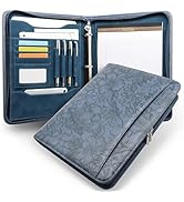 FORTAVEM Embossed Faux Leather Zippered Padfolio with 3 Ring Binder, Executive Organizer Binder f...