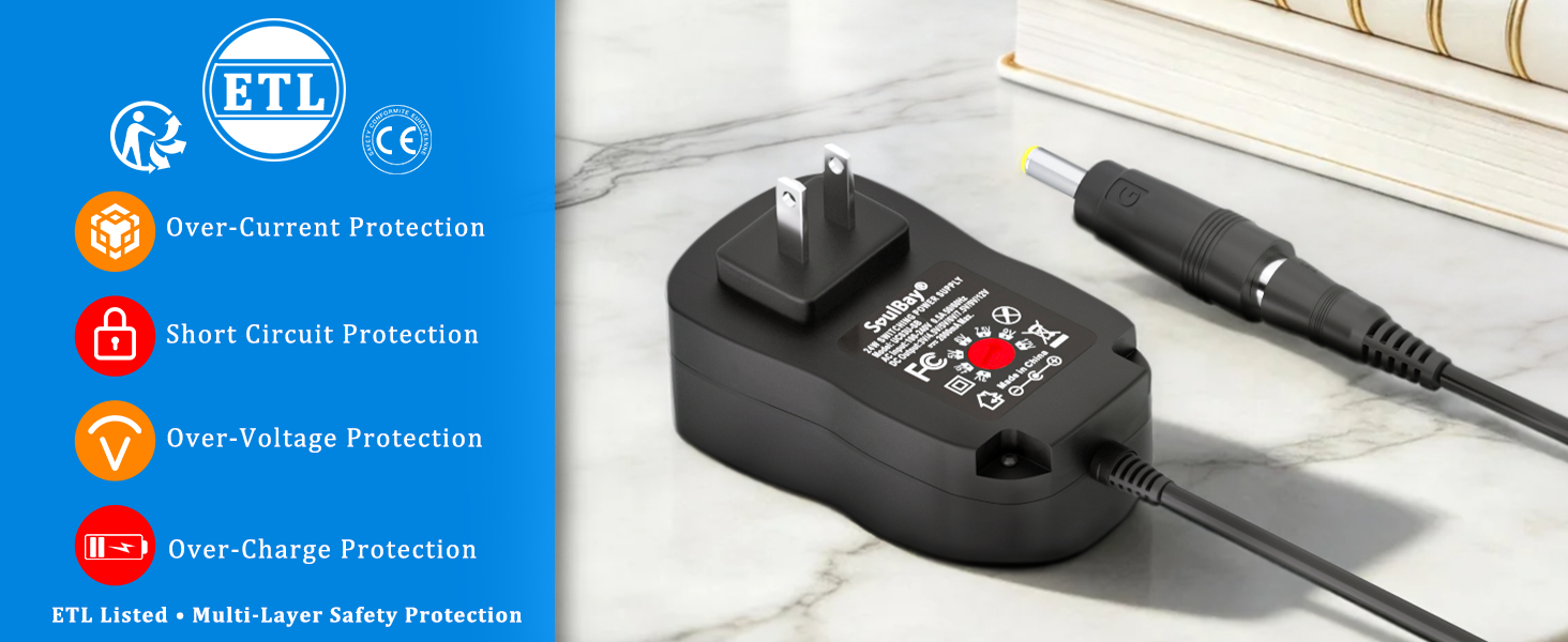 ac dc adapter with multiple protections and ETL listed