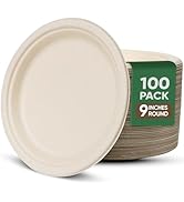 9 Inch Compostable Paper Plates (100 Pack) - Eco-Friendly Disposable Dinnerware for Parties, Micr...