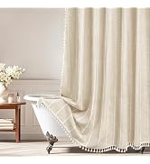 Seenus Boho Farmhouse Shower Curtain Beige with Tassels, Heavyweight Linen Textured Fabric Shower...