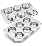 Muffin Pan Set of 2, E-far Stainless Steel Muffin Pan Tin for Baking, 6-Cup Metal Cupcake Pan Tra...