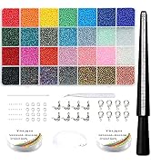 19600Pcs 2mm Glass Seed Beads Ring Making Kit,with 28 Colors Small Beads for Jewelry Making, with...