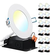 Sunco 12 Pack 4 Inch Ultra Thin LED Recessed Ceiling Lights Slim, Selectable CCT 2700K/3000K/3500...