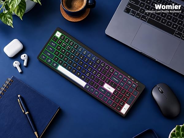 Wireless Keyboard Computer, LED Low Profile Creamy Keyboard