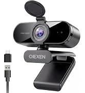 OIEXEN 1080P Webcam with Microphone Noise Reduction, Auto Exposure, 90°FOV Wide Angle, Privacy Co...