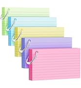 250 Count Index Cards 3x5 Inch with Key Ring, 180gsm Heavy Weight Colored 