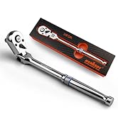 HORUSDY 3/8" Drive 90-Tooth Flex Head Ratchet Handle, 180° Adjustable CR-V Ratchet with Quick Rel...