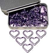 Heart Paper Clips, 100PCS Cute Love Heart Bookmark Clips, Purple Love Heart Shaped Paper Clips, B...
