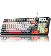 SEUNKWANG EWEADN G98 RGB Gaming Keyboard Wired, Retro Creamy Membrane Keyboards with Media Knob, ...