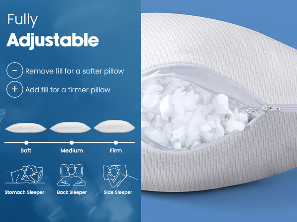 cooling pillow, shredded memory foam pillows, queen pillows, king size, adjustable bed pillows
