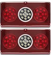 RV Camper Tail Trailer Triple 36 LEDs Light 2Pcs Rectangle Lights Assembly with Stop Brake Turn S...