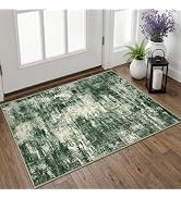 Lansny Abstract Green Area Rug 2x3, Washable Entryway Rug Printed Faux Wool Floral Indoor Door Ma...