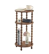 AWASEN Small Round End Table, Round Side Table with 3-Tier Open Shelf for Small Spaces, Wood Acce...