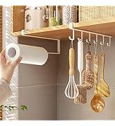 KEINEUX 2 Pieces Cabinet Organizers, Under Shelf Storage Paper Towel Holder Mug Hooks Kitchen Org...