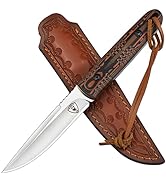 AUBEY Fixed Blade Hunting Knife Full Tang with Leather Sheath for Men, D2 Blade Outdoor Survival ...