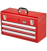 VEVOR Metal Tool Box, 20.5-inch, Portable Metal Tool Box with 3 Drawers, Small Tool Chest with EV...