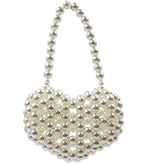 Amamcy Heart White Beaded Pearl Handbag Purse Acrylic Beaded Handbag Mini Wrislet Clutch Elegant ...