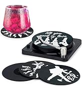 Valdivia Retro Vinyl Record Coasters with Player, 6 Pcs Music Coasters for Drinks, Bars, Cool Apa...