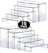 Aheroi Large Acrylic Risers, 10 Pcs 2 Set(7”L~8”L~9”L) Riser Display Shelf, Clear Rectangular Dis...