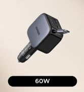 UGREEN 60W 2C1A Car Charger with Retractable Cable, 3-Port Fast Charger with 30W PD USB-C, USB-A,...